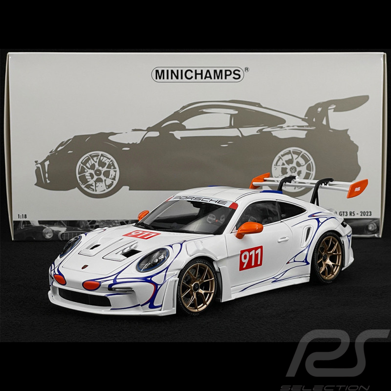 Porsche 911 GT3 RS Type 992 n° 911 2023 White / Orange Decor 1/18 Minichamps 110062041