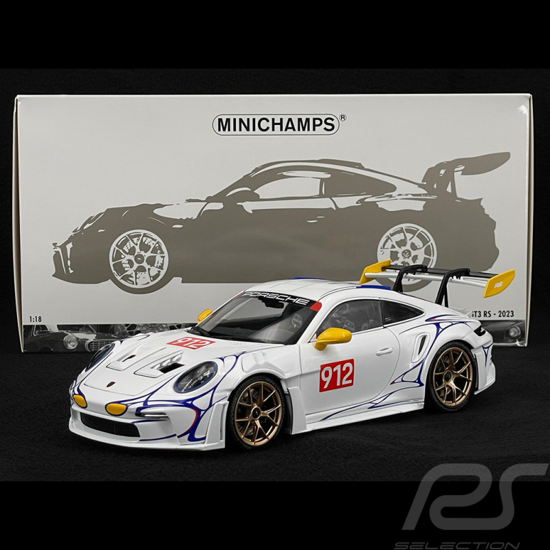 Porsche 911 GT3 RS Type 992 n° 911 2023 White / Yellow Decor 1/18 Minichamps 110062042