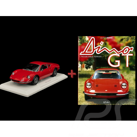 Set of 2 Ferrari Dino 246 GT 1968 Red 1/18 Norev + Book Dino GT - L'Inoubliable Ferrari