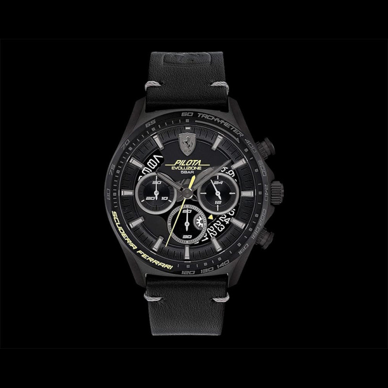 Ferrari Watch Pilota Evo Chronograph Black Leather Strap FE-083-0823