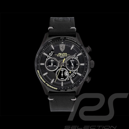 Ferrari Watch Pilota Evo Chronograph Black Leather Strap FE-083-0823