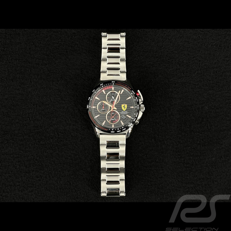 Ferrari Watch Pilota Evo Chronograph Silver Metal Bracelet / Black FE-083-0852