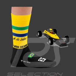 Inspiration Van Diemen RF81 Formula Ford Ayrton Senna Socken Schwarz / Gelb / Grün / Blau - Unisex - Größe 41/46