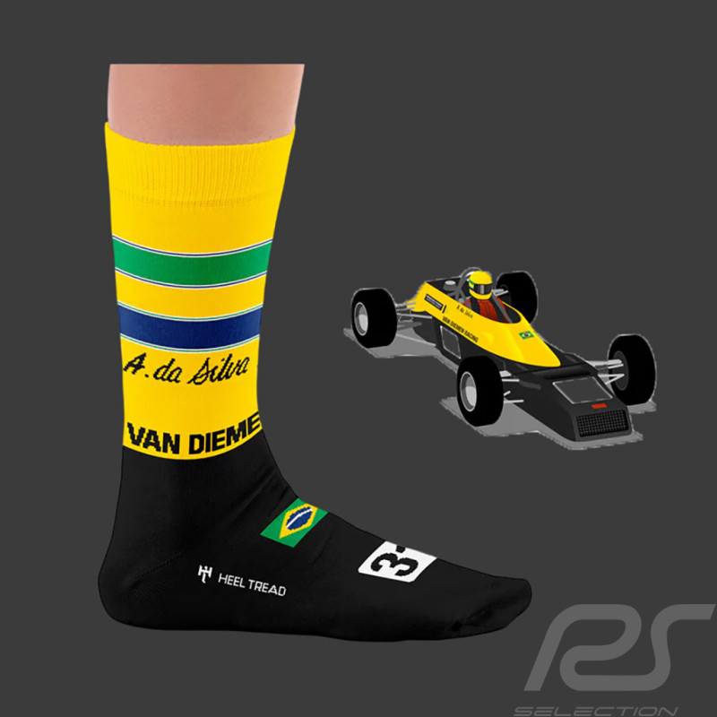 Chaussettes Inspiration Van Diemen RF81 Formula Ford / Ayrton Senna / Noir / Jaune / Vert / Bleu - Mixte - Pointure 41/46