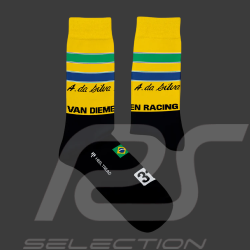 Inspiration Van Diemen RF81 Formula Ford Ayrton Senna Socken Schwarz / Gelb / Grün / Blau - Unisex - Größe 41/46
