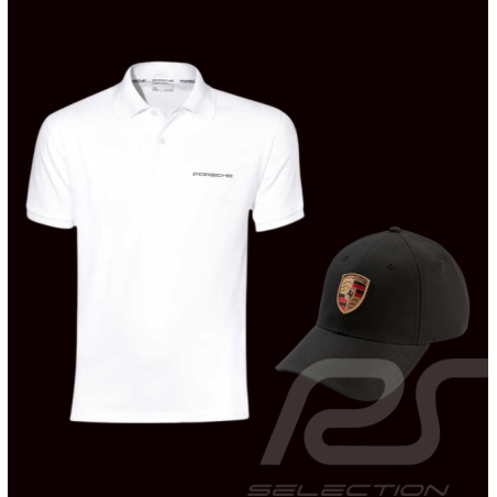 Duo Polo Porsche Classic Blanc + Casquette Porsche Ecusson Noir