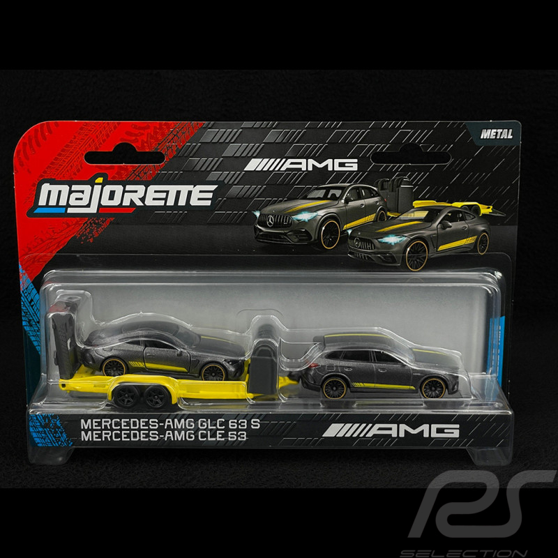 Coffret Mercedes-AMG GLC 63 S + Mercedes-AMG CLE 53 Sur Remorque Gris / Jaune 1/64 Majorette 8502103000