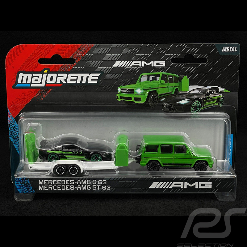 Mercedes-AMG G63 + Mercedes-AMG GT63 Set On Trailer Black / Green / White 1/64 Majorette 8502103000