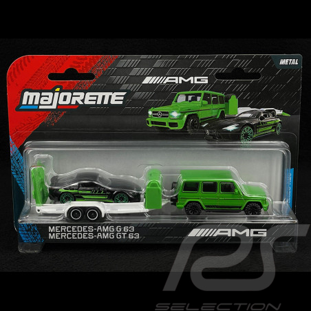 Mercedes-AMG G63 + Mercedes-AMG GT63 Set Auf Anhänger Schwarz / Grün / Weiß 1/64 Majorette 8502103000