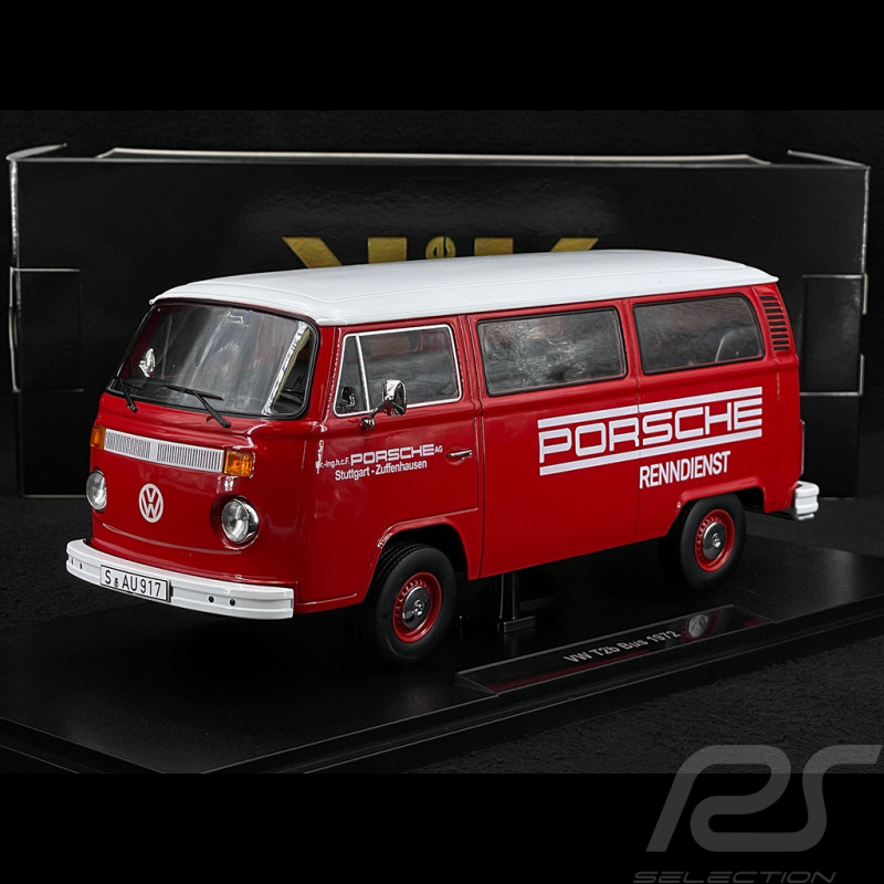 Volkswagen Combi T2 Bus Porsche Renndienst Stuttgart Zuffenhausen 1972 Rouge / Blanc 1/18 KK Scale KKDC181364