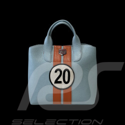Sac À Main n° 20 en Cuir Made In Italy Bleu Clair / Orange