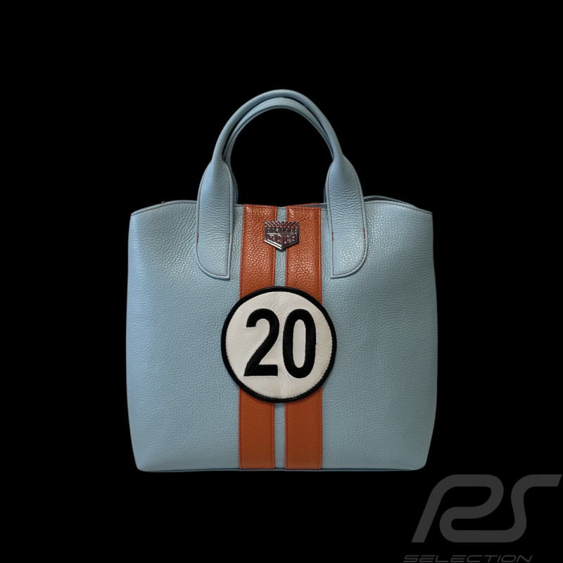Handbag n° 20 in Leather Made in Italy Light Blue / Orange
