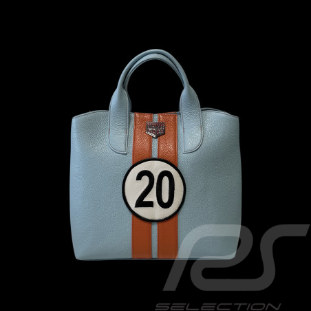 Sac À Main n° 20 en Cuir Made In Italy Bleu Clair / Orange