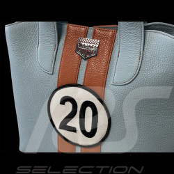 Handbag n° 20 in Leather Made in Italy Light Blue / Orange