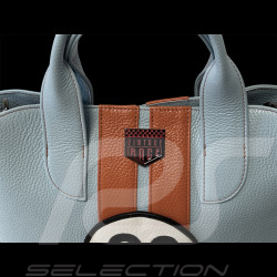 Handbag n° 20 in Leather Made in Italy Light Blue / Orange