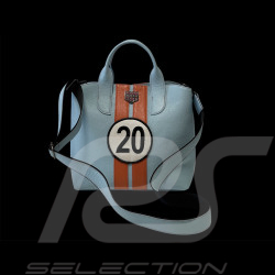 Handbag n° 20 in Leather Made in Italy Light Blue / Orange