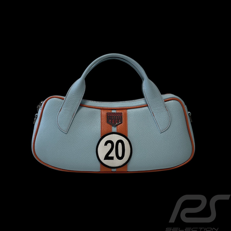 Handbag n° 20 in Leather Made in Italy Light Blue / Orange