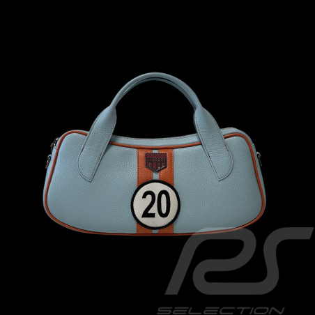 Handbag n° 20 in Leather Made in Italy Light Blue / Orange
