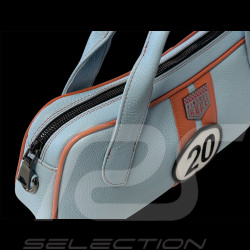 Handbag n° 20 in Leather Made in Italy Light Blue / Orange