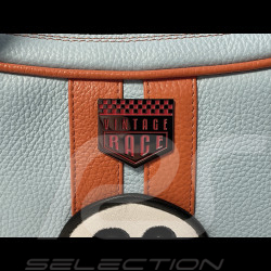 Handbag n° 20 in Leather Made in Italy Light Blue / Orange