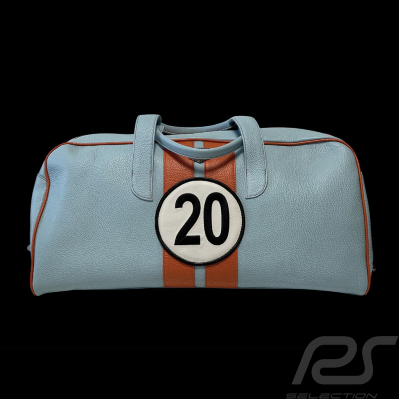 Travel Bag n° 20 in Leather Made in Italy Light Blue / Orange