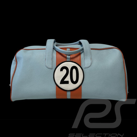 Travel Bag n° 20 in Leather Made in Italy Light Blue / Orange