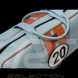 Travel Bag n° 20 in Leather Made in Italy Light Blue / Orange