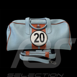 Sac De Voyage n° 20 en Cuir Made In Italy Bleu Clair / Orange