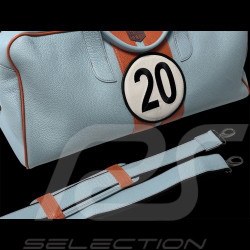 Travel Bag n° 20 in Leather Made in Italy Light Blue / Orange