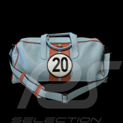 Sac De Voyage n° 20 en Cuir Made In Italy Bleu Clair / Orange