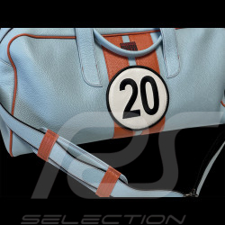 Travel Bag n° 20 in Leather Made in Italy Light Blue / Orange
