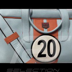 Travel Bag n° 20 in Leather Made in Italy Light Blue / Orange