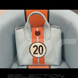 Handbag n° 20 in Leather Made in Italy Light Blue / Orange