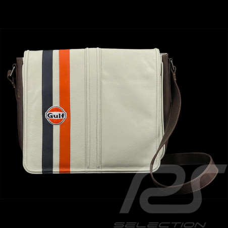 Gulf Umhängetasche Racing aus Leder Silvertsone Hellbeige GU252ACM02-001