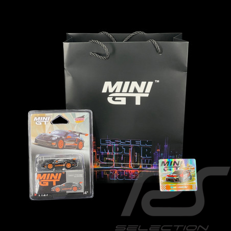 Porsche 911 Type 992 GT3 RS Weissach Package Exclusivité Essen Motorshow 2025 Noir / Orange 1/64 Mini GT MGT01127-BL