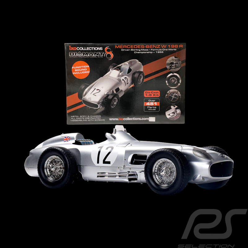 Kit Mercedes-Benz W196 R n° 12 Moss F1 1954 mit Motorengeräuschen 1/8 Bausatz Ixo Models