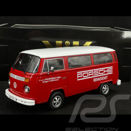 Volkswagen Combi T2B Bus Porsche Renndienst Stuttgart Zuffenhausen 1972 Red / White Fuschs Rims  1/18 KK Scale KKDC181364F