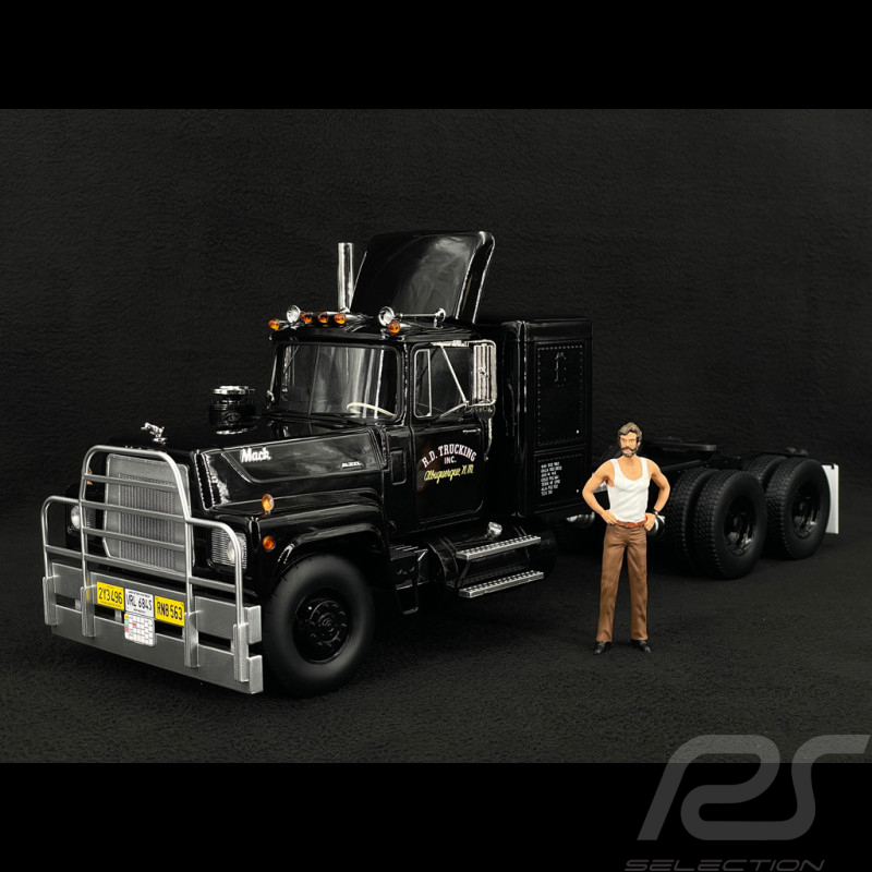 Set von Lastwagen Mack RL 700L 1974 Schwarz Convoy + Rubber Duck Figur 1/18 Road Kings
