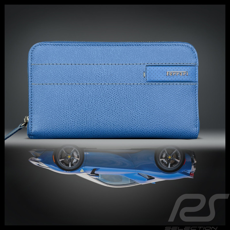 Portefeuille Ferrari Porte-Monnaie en Cuir Bleu Fabriqué en Italie 13056BLU0