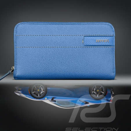 Portefeuille Ferrari Porte-Monnaie en Cuir Bleu Fabriqué en Italie 13056BLU0