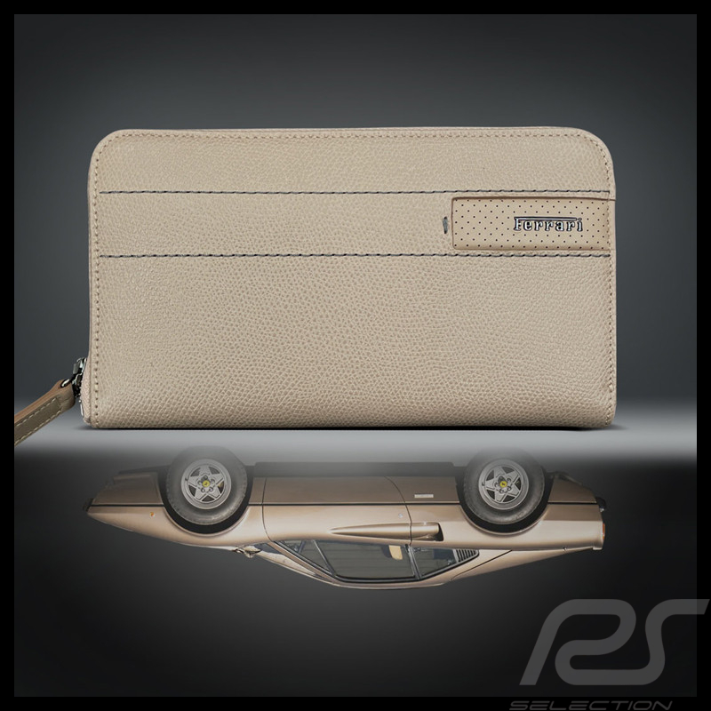 Portefeuille Ferrari Porte-Monnaie en Cuir Beige Fabriqué en Italie 13056RCP0
