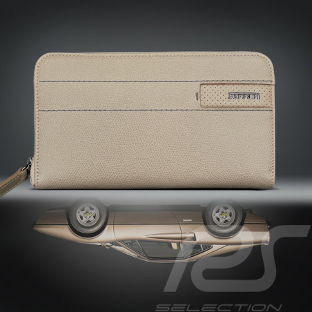 Portefeuille Ferrari Porte-Monnaie en Cuir Beige Fabriqué en Italie 13056RCP0