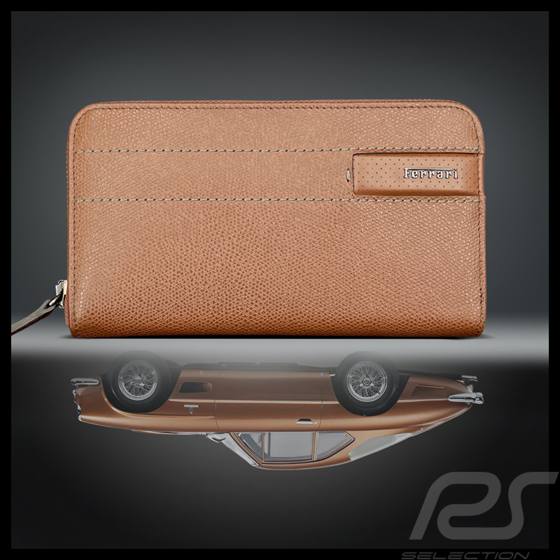 Portefeuille Ferrari Porte-Monnaie en Cuir Marron Fabriqué en Italie 13056BRW0