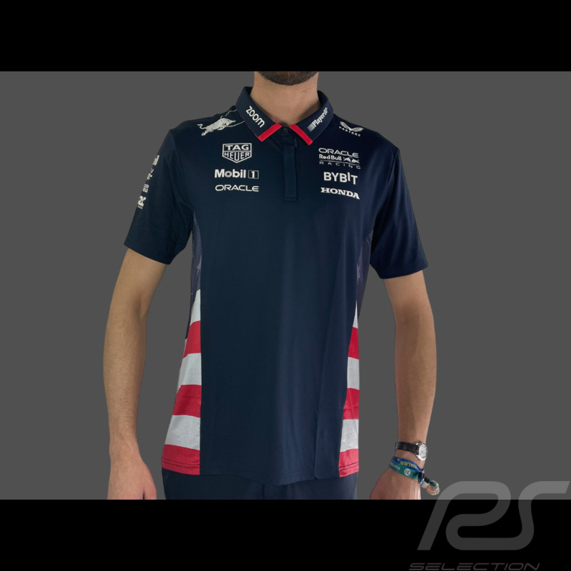 Red Bull Racing F1 Team Poloshirt America Race Verstappen Nachthimmel TM5955-190 - Herren