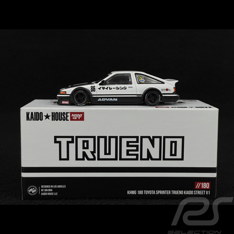 Toyota Sprinter Trueno AE86 n° 86 Kaido Works IMAI Racing V1 1983 Weiß 1/64 Mini GT KHMG180