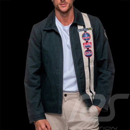 Veste Carroll Shelby Snake Canvas Bleu Marine / Bandes Ecru - Homme