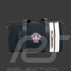 Carroll Shelby Sporttasche Venom aus Leder und Canvas Marineblau / Ecru Streifen