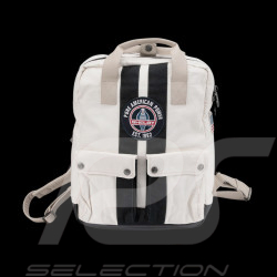 Carroll Shelby GT40 Rucksack aus Leder und Canvas Ecru / Marineblaue Streifen
