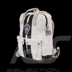 Carroll Shelby GT40 Backpack in Leather and Canvas Ecru / Navy Blue Stripes