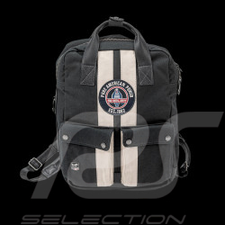 Carroll Shelby Backpack GT40 in Leather and Canvas Navy Blue / Ecru Stripes